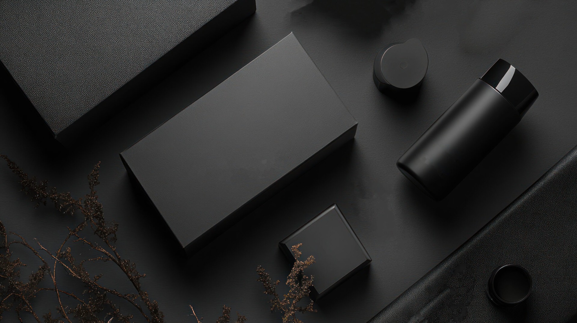 Dunkle Verpackungen und Produktprototypen — Materialstudie ZAYN Group